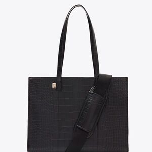 BEIS Black Croc-Embossed Tote Bag